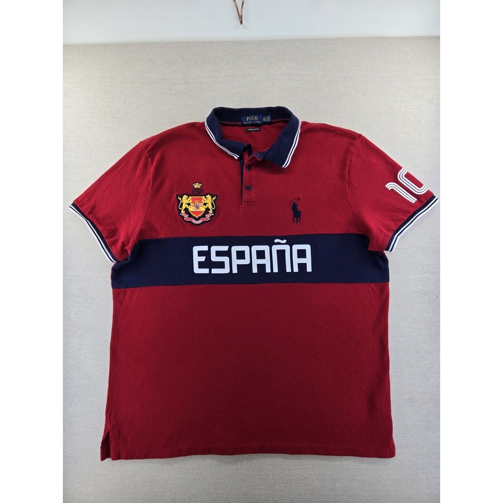 Polo Ralph Lauren Spain Shirt Custom Slim Fit Mens XXL Polo Red Logo España